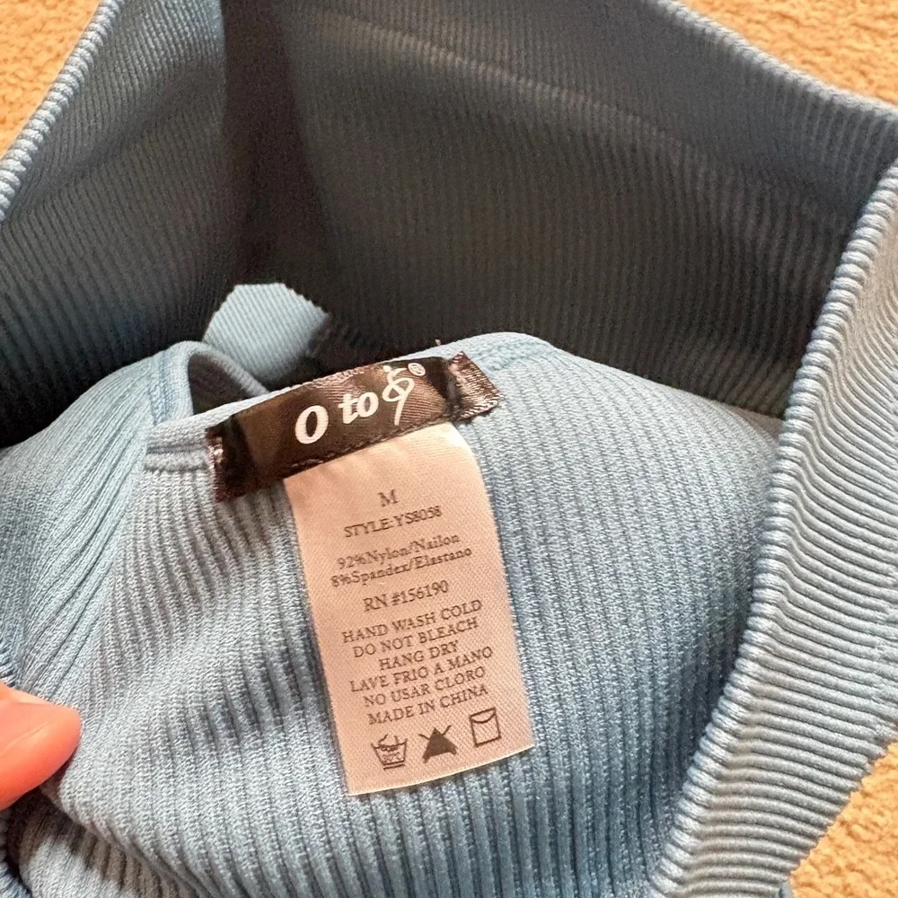 NWT Blue Ribbed Seamless Sports Bra & High Waist Biker Shorts Matching Set